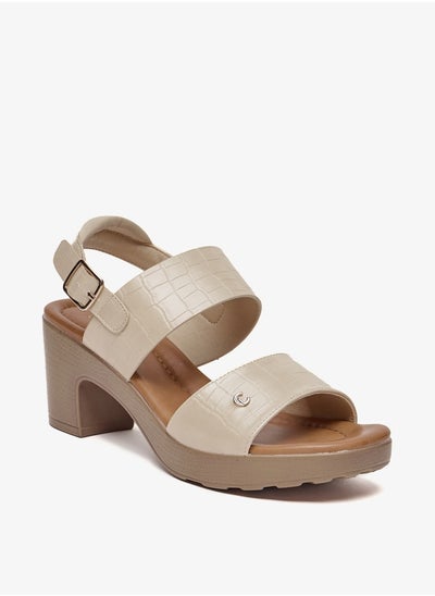 Buy Women Textured Block Heel Sandals with Buckle Closure in Saudi Arabia