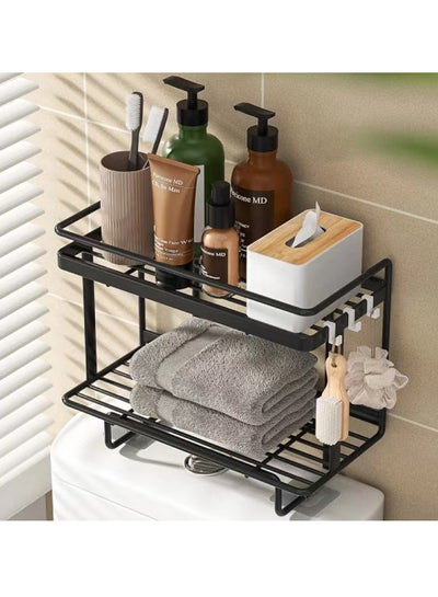 اشتري 2-Tier Metal Over The Toilet Seat Storage Rack Bathroom Shelf Shower Shampoo Soap Organizer Black 34x33x15.5 cm في الامارات