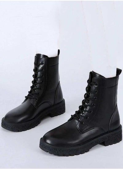 Buy High black leather boots with laces in UAE