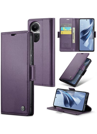 Buy CaseMe Flip Wallet Case For OPPO Reno 10/10 Pro 5G RFID Blocking PU Leather Wallet Flip Folio Case with Card Holder Kickstand Shockproof Phone Cover - Purple in Egypt