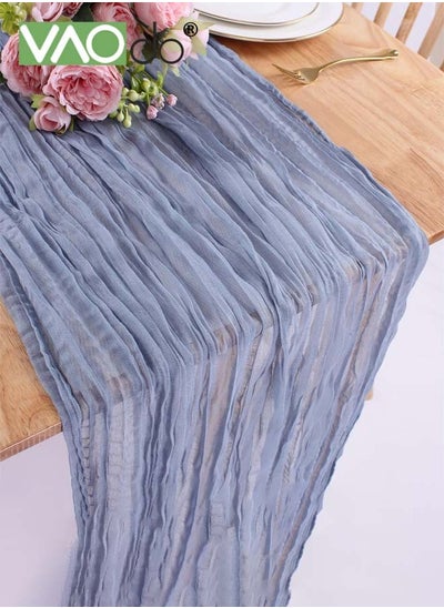 Buy Translucent Table Runner Chessian Tablecloth for Wedding Reception Bridal Shower Party Decoration Table Centerpiece 90*340CM Blue in UAE