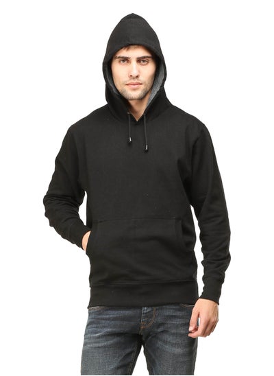 Buy Unisex Regular Fit Full Sleeves Solid Hoodie Sweatshirt (Black) in UAE