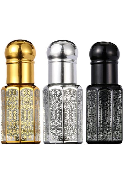 Buy 3 Pack Crystal Glass Roller Bottle 12ml Refillable Roll-on Bottle Essential Oil Dispenser Aromatherapy Perfume Bottle Container for Travel Home Use in UAE