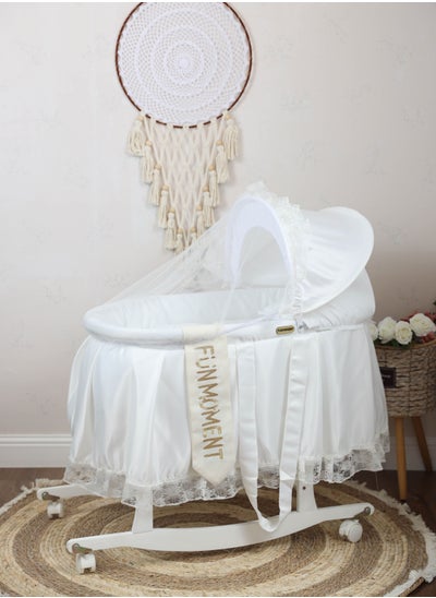 اشتري Baby cradle Moses basket for children with mosquito net with white holder with wheels في السعودية