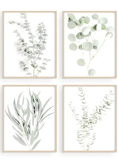 Buy Botanical Plant Wall Art Prints - Decor Pictures Minimalist Photo Kitchen Leaves Boho Leaf Eucalyptus Green Poster Set of 4 (8"x10", Unframed) in Saudi Arabia