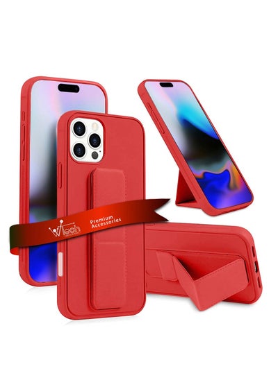 Buy Apple iPhone 16 Pro Max 2024 Hand Grip Foldable Magnetic Kickstand Wrist Strap Finger Grip with Built-in Iron Case Cover - Red in Saudi Arabia