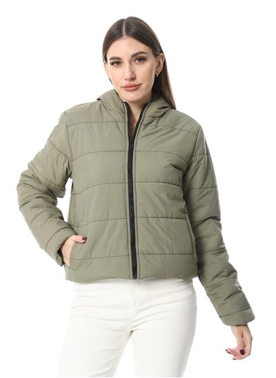 Buy Hooded Plain Puffer Jacket _ Olive in Egypt