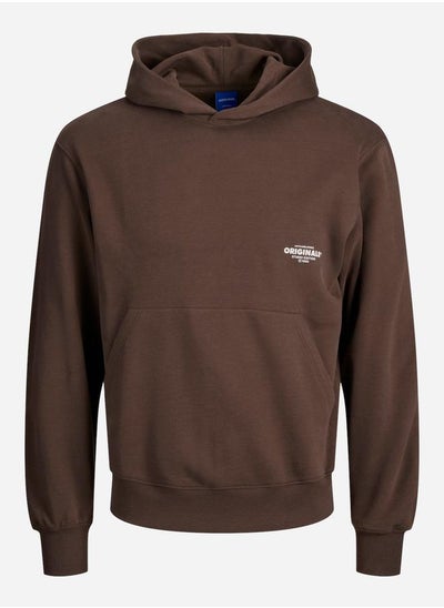 Buy Minimal Print Regular Hoodie with Front Pocket in Saudi Arabia