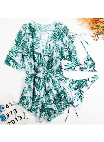 اشتري 3 Piece Swimsuit Print Halter Strappy Swimsuit Bikini Green في الامارات