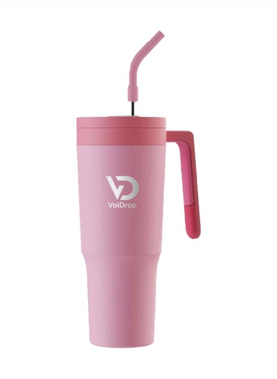 Buy Voidrop-Tumbler With Handle and Straw Lid-Wall Vacuum Reusable Stainless Steel Insulated Travel Mug- Modern Insulated Tumblers Cupholder Friendly Keeps Cold for 24 Hours 1200ML(Bubble Gum Pink) in UAE