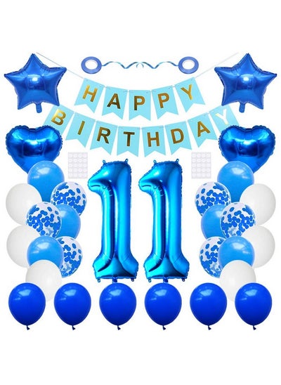 Buy 11 Birthday Party Supplies Blue Number 11 Foil Balloon Happy Birthday Banner Kit 11Th Birthday Decoration White Blue Latex Confetti Balloon Foil Star Balloon Great Gift For Girls Boys Birthday in UAE