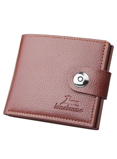 اشتري Leather Mens Wallet with Lock Button，Fashion Wallet with 7 Card Slots Multi-Card Large -Capacity Card Bag Coffee في الامارات