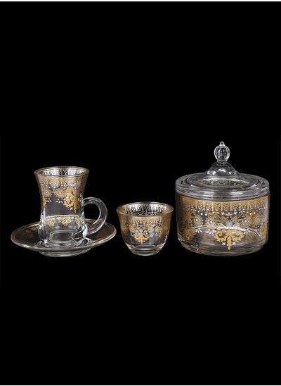 Buy 20-Piece Tea & Coffee Glass Set Clear/Gold, Serve for 6 in Saudi Arabia