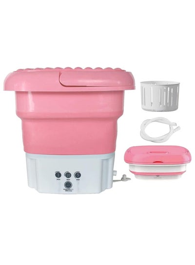 Buy Mini Portable Washing Machine with Folding Drain Basket, Drain Pipe Three-gear Timing Collapsible Washing Machine Blue Ray sterilization Automatic Washer for Underwear,Towels, Socks Baby Clothes,Pink in UAE
