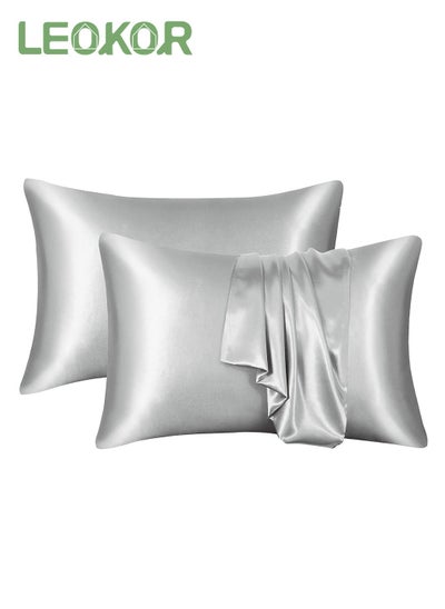 اشتري 2 Pcs Pillowcase Satin Cooling Pillow Covers with Envelope Closure Soft Breathable for Hair and Skin (50*75CM, Light Grey) في السعودية