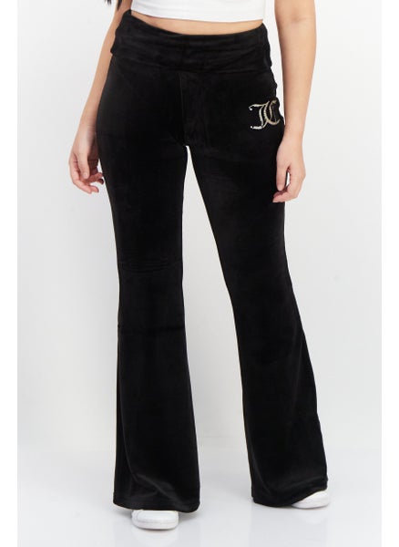 Buy Women Regular Fit Brand Logo Palazzo Pants, Black in UAE