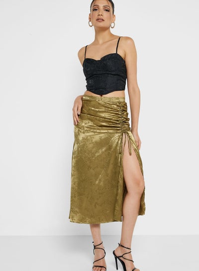 Buy Ruched Jacquard Skirt With Slit in Saudi Arabia