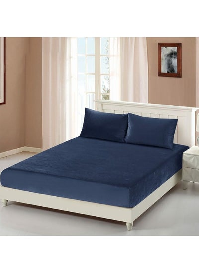 Buy 3-Piece Machine Washable Cotton King Fitted Bedsheet Set Blue 6 x 30 x 25 cm CN K3PCFTDS-BLUD in Saudi Arabia