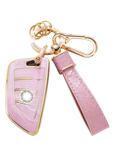 Buy Cover for BMW Key Fob with Keychain Lanyard, Pink Protective Shell, Compatible with BMW 2, 3, 5, 6, 7, X1, X2, X3, X4, X5, X6 Series - Durable Key Protector Case in UAE