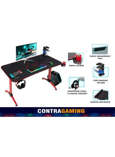 Buy ContraGaming by Gaming Table MY 1160 Red with Gamepad Holder Cable Management with Carbon Fiber Top with AM K5 Pro Headset Combo in UAE