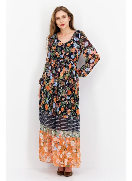 Buy Women Floral Printed Maxi Dress, Navy Combo in UAE