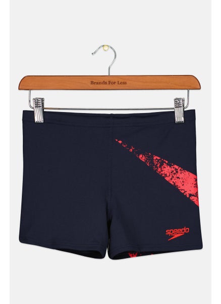 اشتري Men Embroidered Logo Swim Trunks, Navy/Red في الامارات