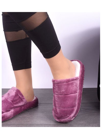 Buy Women's plain fur slippers, rose color in Egypt
