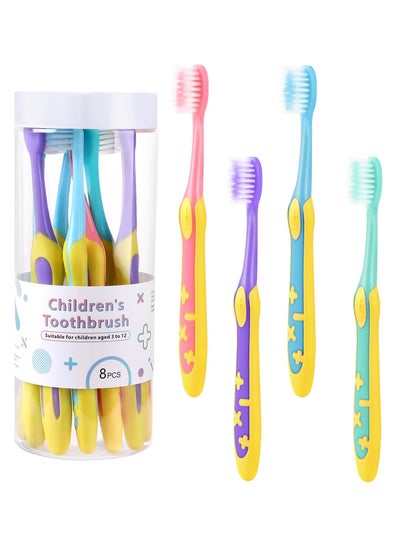 Buy Toothbrush for Kids 8-Piece Soft Bristle Toothbrush Children's Super Soft Bristle Toothbrushes For 3-12 Years Old Kids in Saudi Arabia