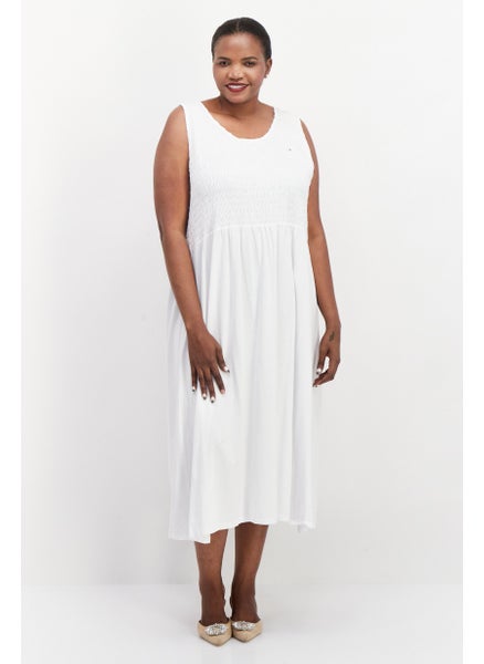 اشتري Women Plus Size Textured Midi Dress, White في الامارات