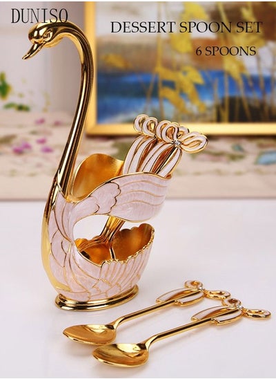 Buy Creative Dessert Spoon Set European Coffee Spoon Elegant Swan Fruit Spoon Holder Set Tableware Decorative in UAE