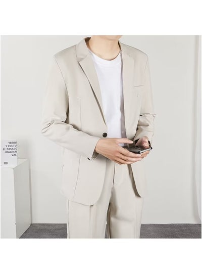 اشتري Korean Style Casual Suit Set for Men Khaki color في الامارات