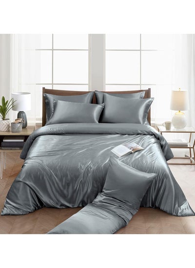 Buy 4 Pieces King Size Satin Luxury Silky Bedding Duvet Cover Set Skin-friendly And Comfortable, Soft And Smooth For Bedroom And Living Room 220x240 cm in UAE