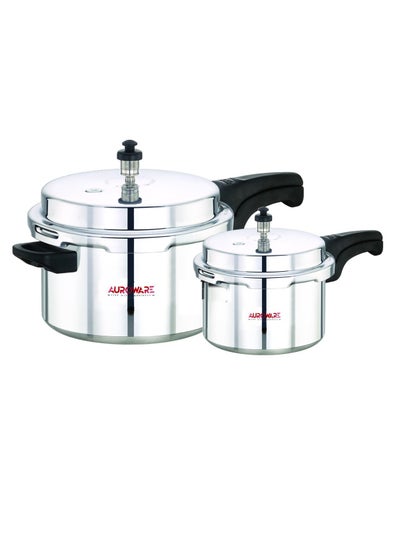 Buy Auroware 5 and 3 Liter Aluminium Pressure Cooker Strong Handle Heavy Duty Comfortable for Chicken, Rice, Beef and Mor in UAE