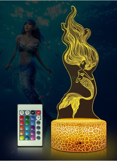 اشتري Mermaid 3D Illusion Lamp Multicolor Night Light  Mermaids Decor for Girls Room  Dimmable Brightness/16 Colors Changes/Remote & Touch Control Bedside Lamps  Ideal Birthdays for Boys Girls في الامارات