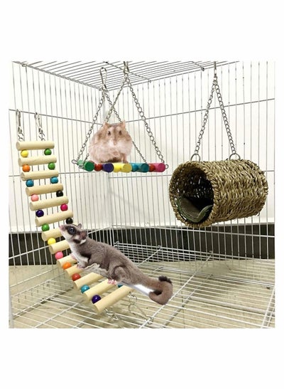 اشتري Pet Hammock Hamster Hanging Toy 3 Piece Set House Hanging Bed Cage Toys for Small Animal في الامارات