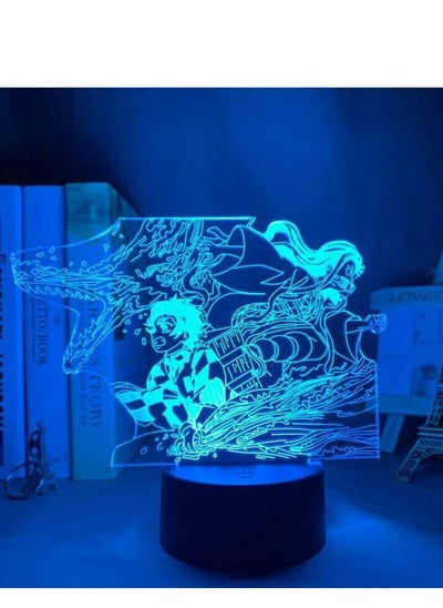 Buy Acrylic LED Multicolor Night Light Anime Demon Slayer Tanjiro And Nezuko Dragon 3D Lamp in UAE