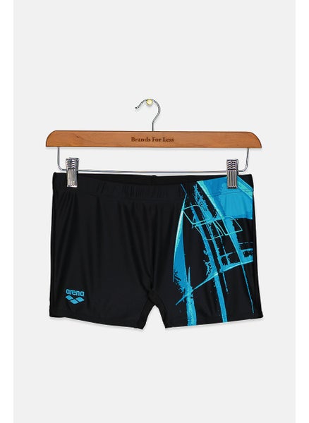 اشتري Men Printed Drawstring Swimwear Trunks, Black and Turquoise Combo في السعودية