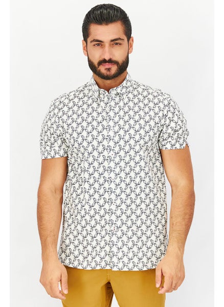 Buy Men Regular Fit Allover Print Short Sleeve Casual Shirt, White/Black in UAE