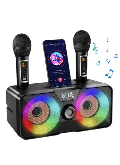 اشتري Karaoke Machine with 2 UHF Wireless Microphones for Adults Kids, Portable Bluetooth Singing PA Speaker System with LED Lights  for Home Party, Karaoke, Wedding, Birthday في السعودية