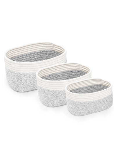 Buy Rope Woven Storage Baskets Set of 3 Small Rope Baskets for Shelves Bathroom Organizer Bins Grey/White in UAE