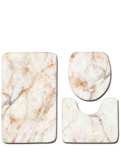 Buy 3-Piece Marble Pattern Bath Mat Accessory Set in UAE