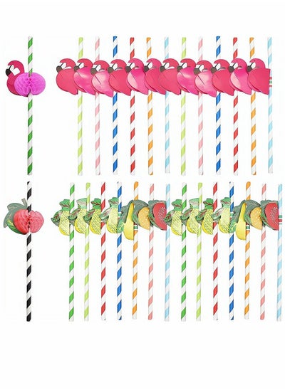 اشتري Drink Straws,100Pcs Flamingo Paper Straws Tropical Fruit Drinking Decorative for Summer Pool Wedding Beach Baby Birthday Party Decoration Supplies, 2 Style, 50 Pcs Per Style في السعودية