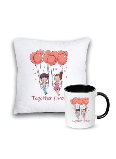 اشتري Valentine's Day Combo Cushion Cover and Pack of 2 Combo- Perfect for Couples - Black Two-Tone Ceramic Mug - Gift for Your Loved One on Valentine's Day في الامارات