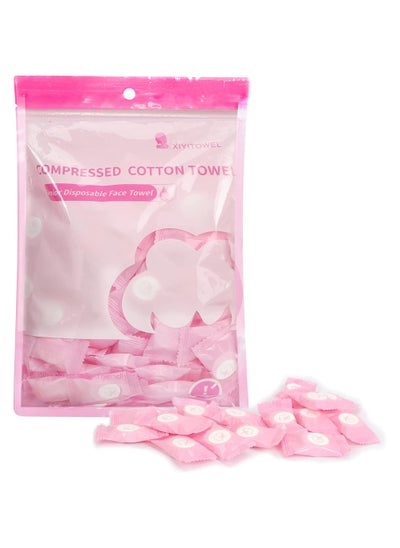 اشتري Compressed Towel 100 PCS Mini Tablets Disposable Portable Face Towel Cotton Coin Tissue for Travel, Camping, Hiking, Sport, Beauty Salon, Home Hand Wipes and Other Outdoor Activities Pink في السعودية