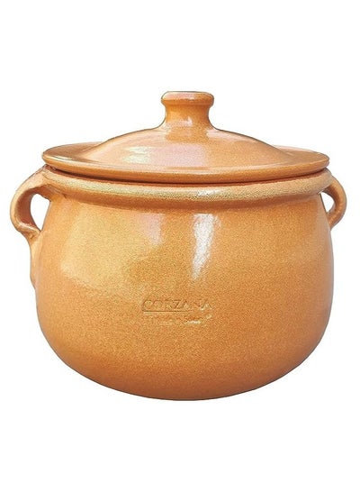Buy Deep Pottery Spanish Made Healthy Pottery Pot with Side Handles Spanish Pottery Lid Saucer in Saudi Arabia