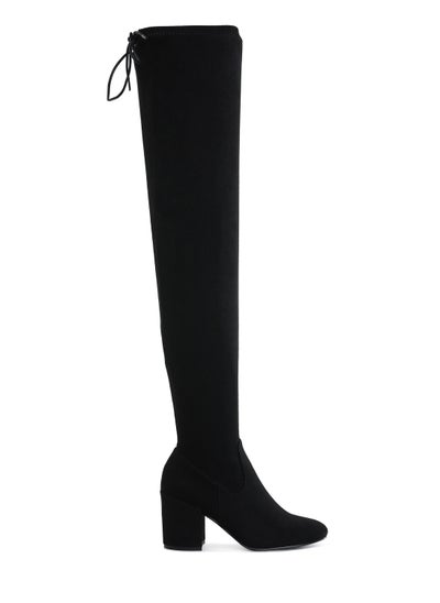 Buy Minimal Drawstring Detail Knee-High Boots in Black in UAE