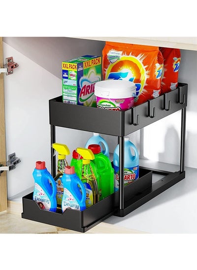 Buy Sliding Cabinet Organizer,2 Tier Under Cabinet Organizer,Bathroom Under Sink Cabinet Organizer,Organize Household Cleaning Supplies,For Kitchen/Bathroom/Office(Black) in Saudi Arabia