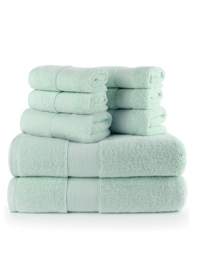 Buy 8 Pieces Bath Towel Set, 2 Large Bath Towels 2 Hand Towels 4 Square Towel Cotton Super Absorbent Bathroom Towels(Light Green) in Saudi Arabia