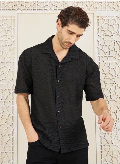 Buy Premium Broderie Cuban Collar Relaxed Fit Shirt in Saudi Arabia