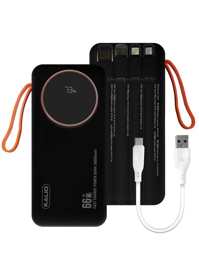 Buy R53A Power Bank 30000mAh - Ultra-Compact 66W High-Speed Charging with PD35W Support and Four Built-in Cables / Black in UAE